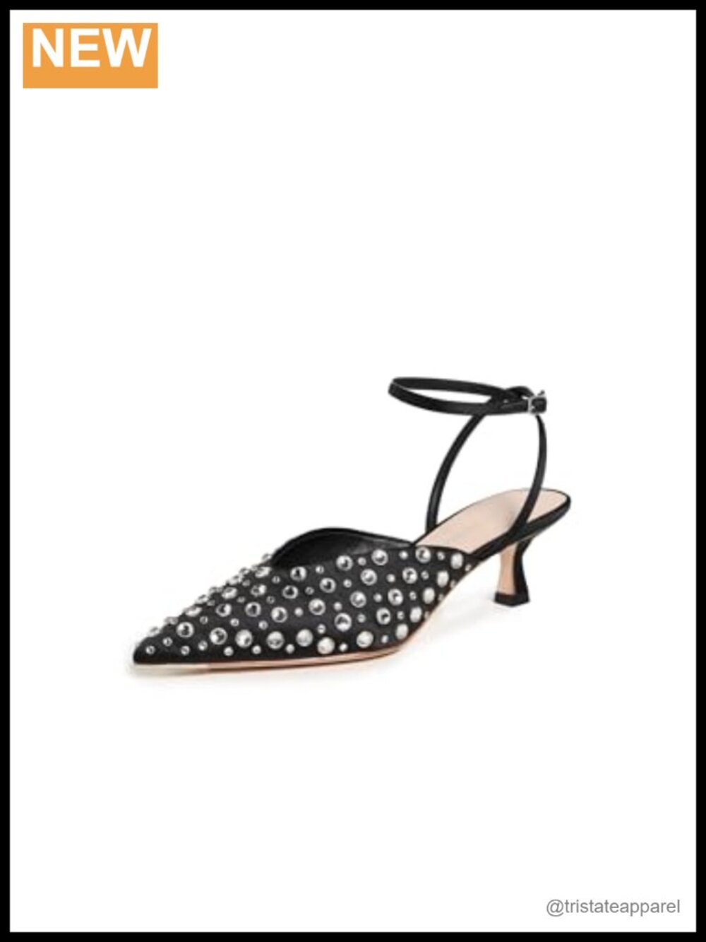 Smocked Kitten Heel Sandal Pointed Toe Ankle Strap Party